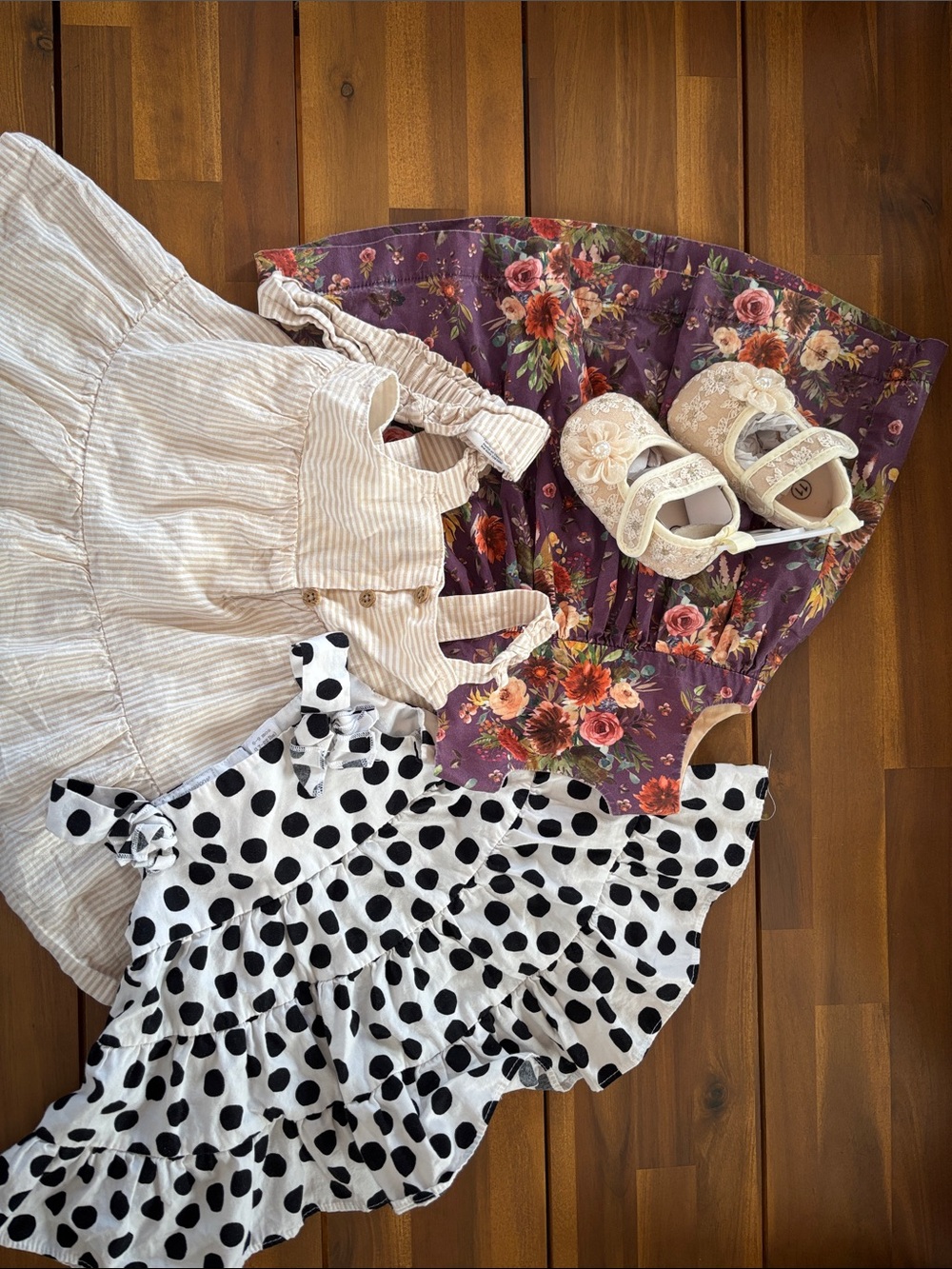 Carter's Cream Striped Overalls with Floral Lined Bodice